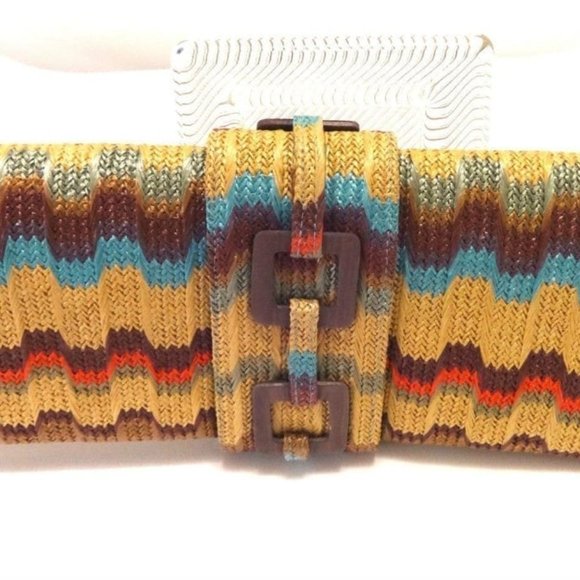 DESIGNER INSPIRED MULTI COLOR LINEN/STRAW CLUTCH/H - Picture 2 of 5